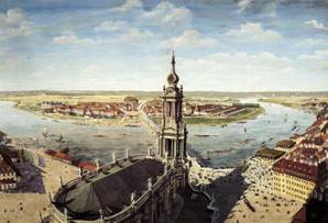 Johann Carl Enslen, Carl Georg Enslen: „Die Dresdner Neustadt vom Schlossturm aus gesehen“, Fragment eines Zimmerpanoramas, 1820