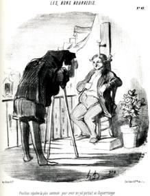 Honor Daumier: Position rpute la plus commode pour avoir un joli portrait au Daguerrotype, aus der Serie Les bons bourgeois in der Zeitschrift Le Charivari, 24. Juli 1847