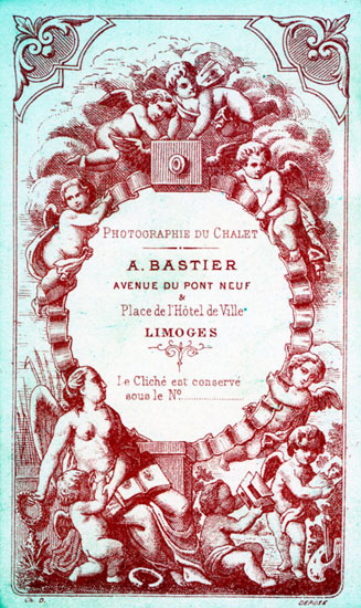 Untersatzkarton von A. Bastier in Limoges, um 1878
