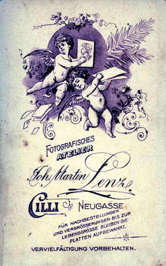 Untersatzkarton von Joh. Martin Lenz in Cilli [Celje, Slowenien], um 1895