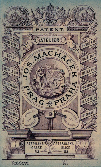 Untersatzkarton von Jos. Machacek in Prag, um 1885